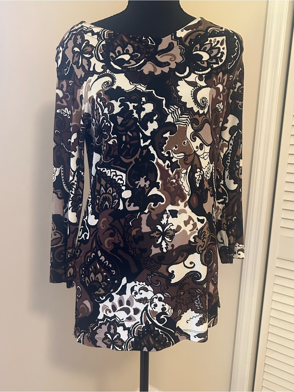 Chico's Black, Brown & White Paisley Tunic Top